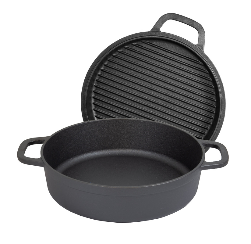 Støpejernsgryte med lokk/grillpanne 28 cm